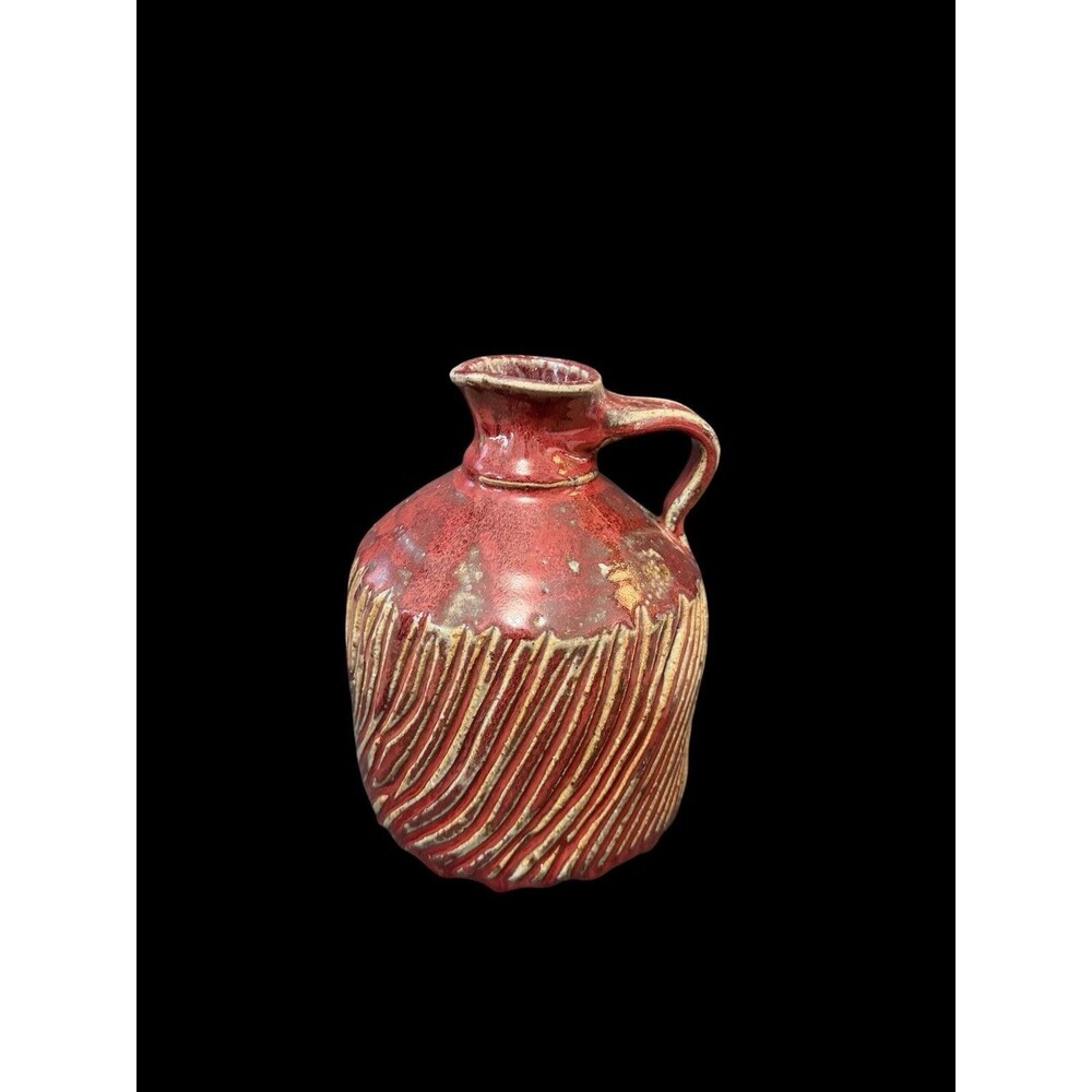 Art Pottery Oxblood Drip Glazed Stoneware Water Jug Pitcher 1998 Artisan Signed